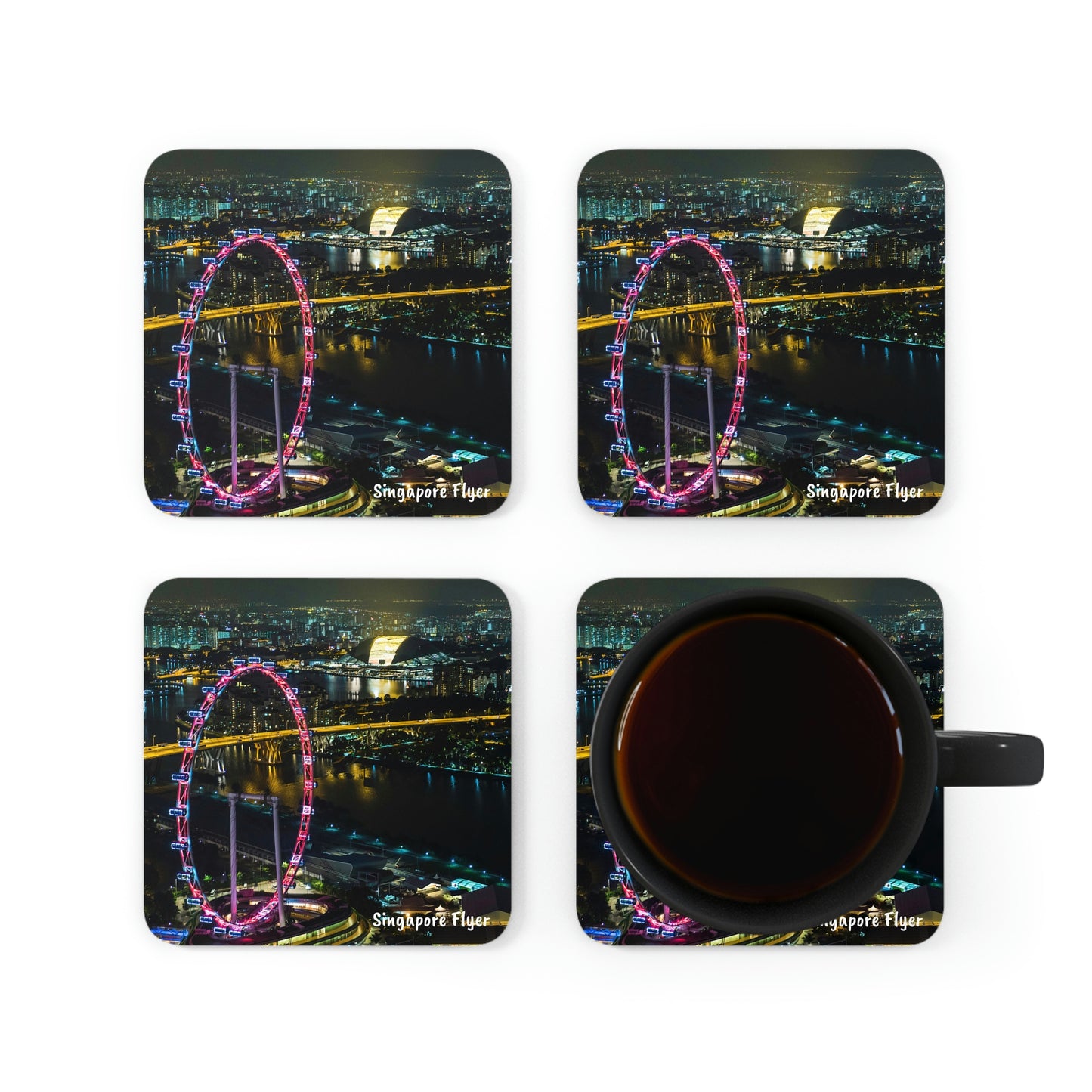 Corkwood Coaster Set (4) - SG Series (Singapore Flyer - Night View)