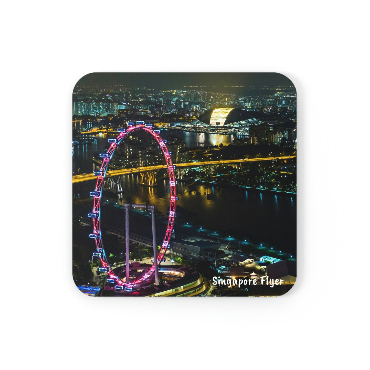 Corkwood Coaster Set (4) - SG Series (Singapore Flyer - Night View)