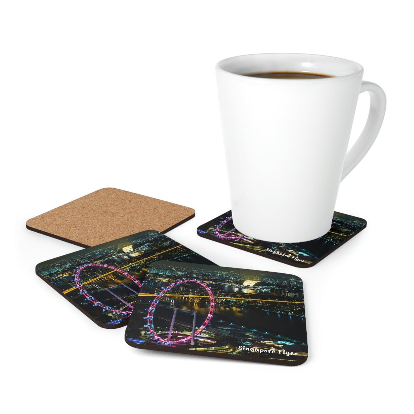 Corkwood Coaster Set (4) - SG Series (Singapore Flyer - Night View)