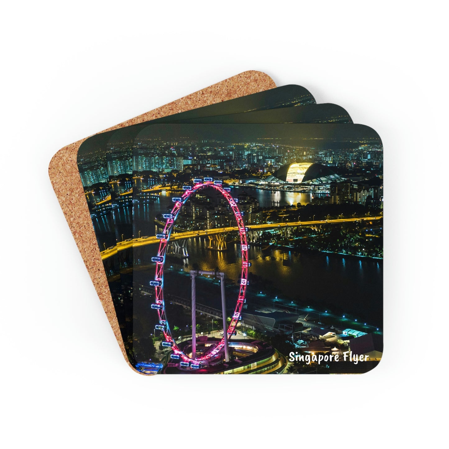 Corkwood Coaster Set (4) - SG Series (Singapore Flyer - Night View)