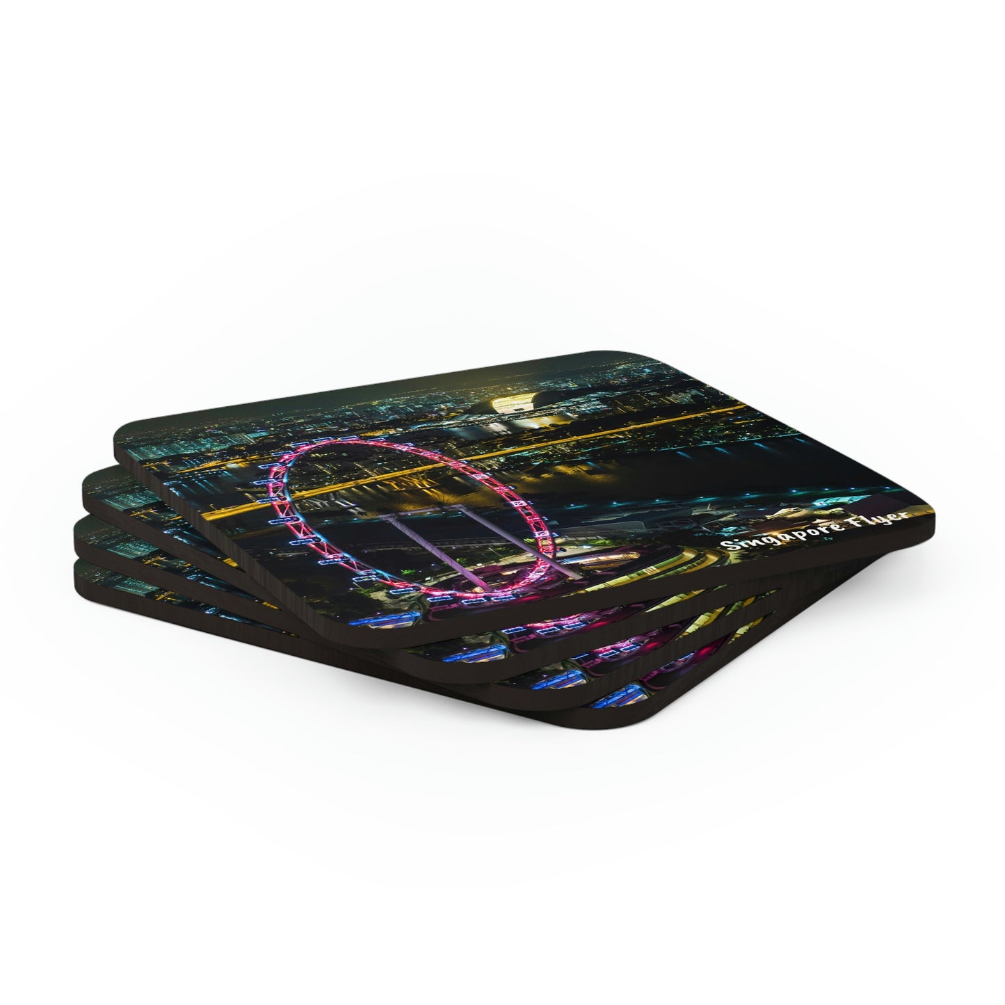 Corkwood Coaster Set (4) - SG Series (Singapore Flyer - Night View)