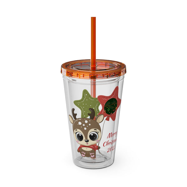 Christmas Tumbler with Straw, 16oz - Reindeer C