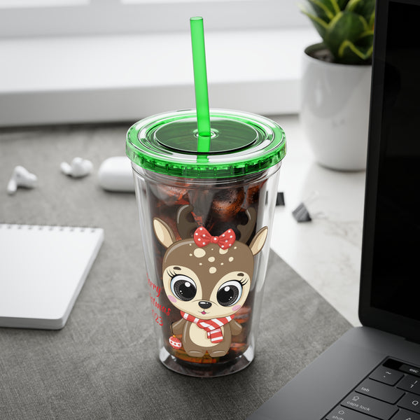 Christmas Tumbler with Straw, 16oz - Reindeer R