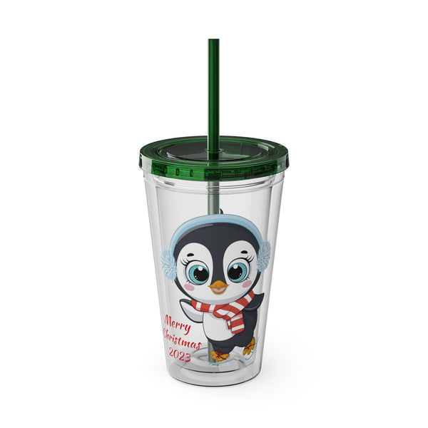 Christmas Tumbler with Straw, 16oz - Penguin T