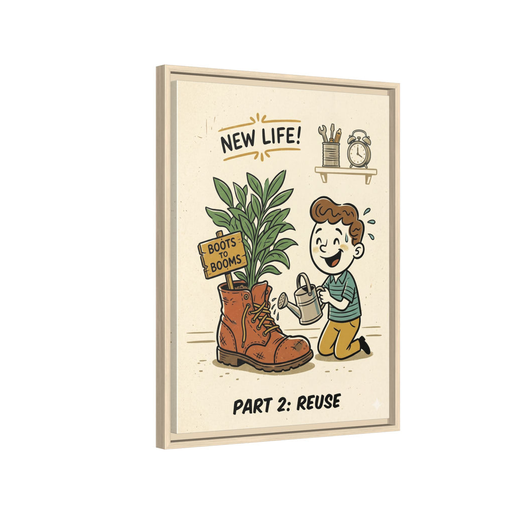 Retro Sustainability Art Print Trio: Reduce, Reuse, Recycle | Mid-Century Modern Eco Wall Decor Set of 3 (Framed) - Part 2 (Reuse)
