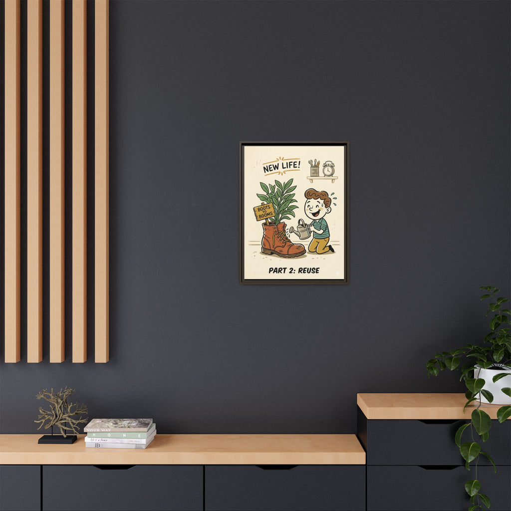Retro Sustainability Art Print Trio: Reduce, Reuse, Recycle | Mid-Century Modern Eco Wall Decor Set of 3 (Framed) - Part 2 (Reuse)