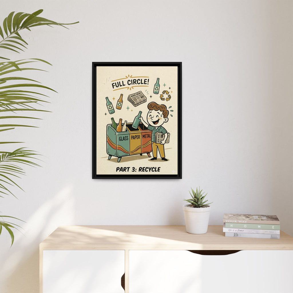 Retro Sustainability Art Print Trio: Reduce, Reuse, Recycle | Mid-Century Modern Eco Wall Decor Set of 3 (Framed) - Part 3 (Recycle)