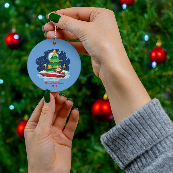 Christmas Ceramic Ornament - Snowy Night (Santa with Elves)