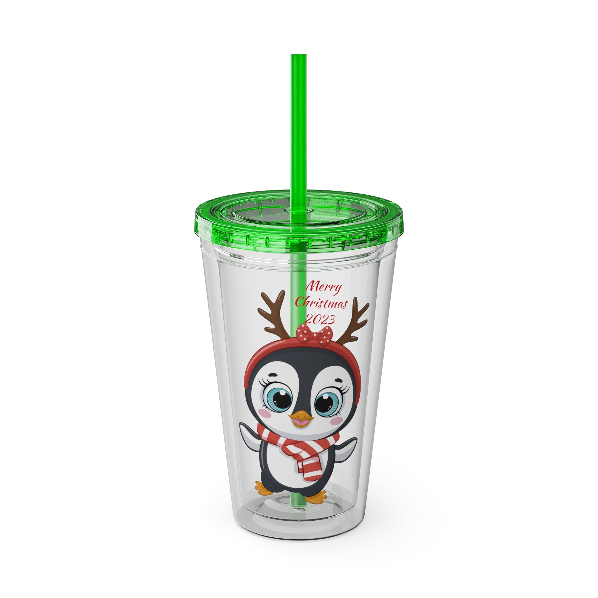 Christmas Tumbler with Straw, 16oz - Penguin H