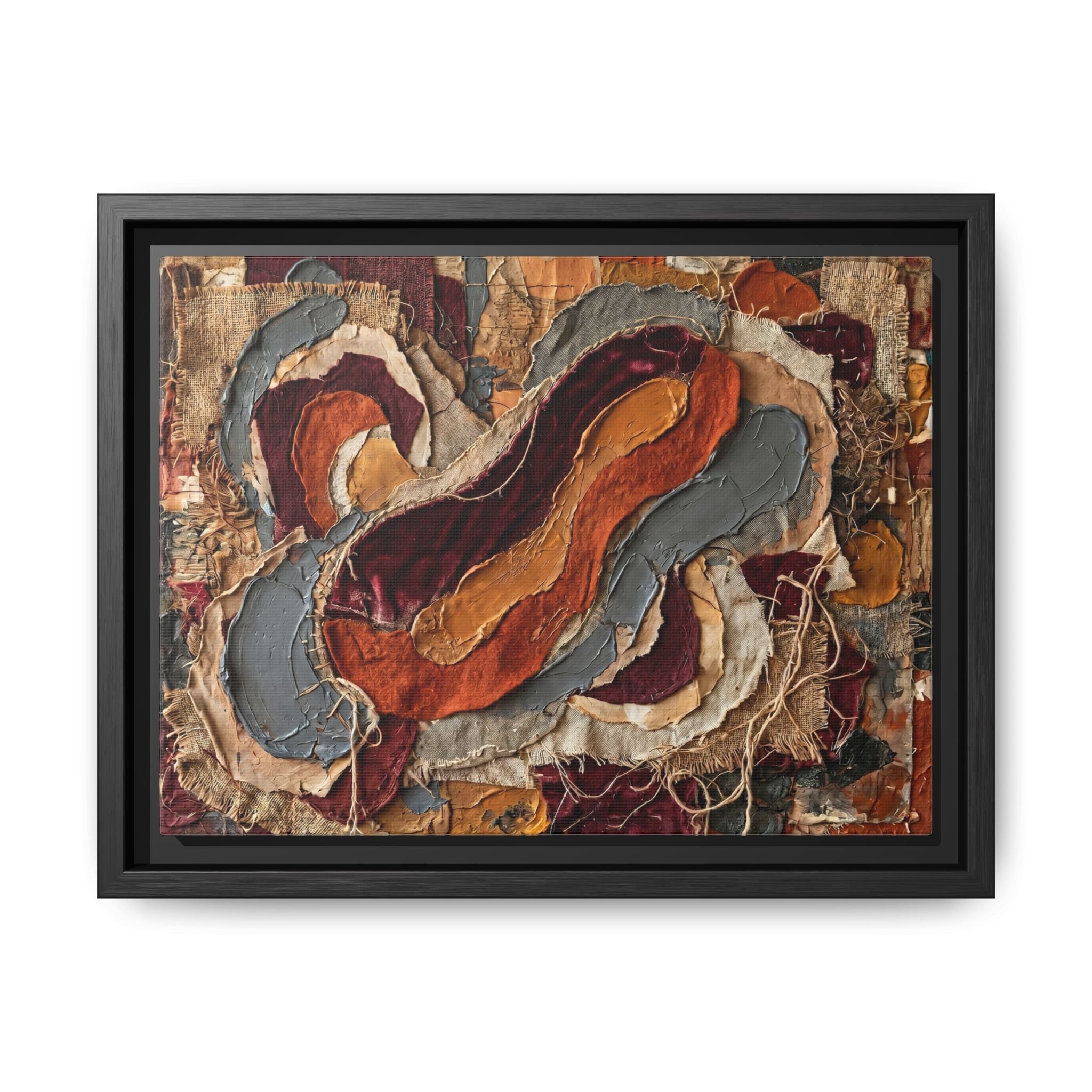 "Fluid Earth Waves" Abstract Mixed-Media Art Print — Burgundy, Terracotta, and Slate Grey