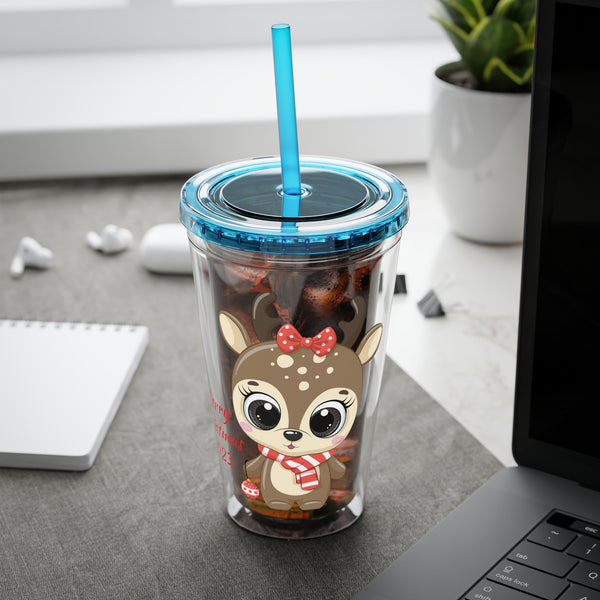 Christmas Tumbler with Straw, 16oz - Reindeer R
