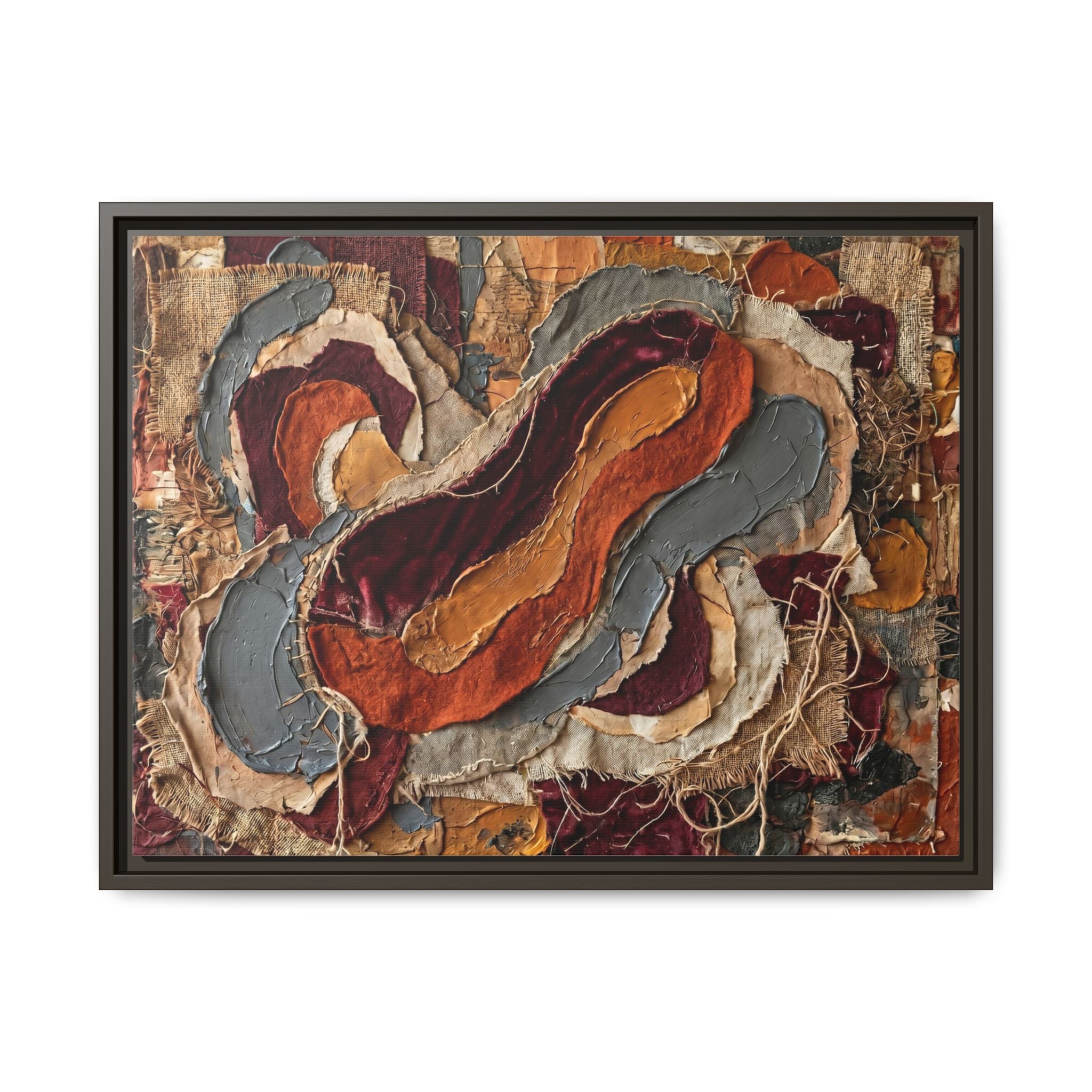 "Fluid Earth Waves" Abstract Mixed-Media Art Print — Burgundy, Terracotta, and Slate Grey