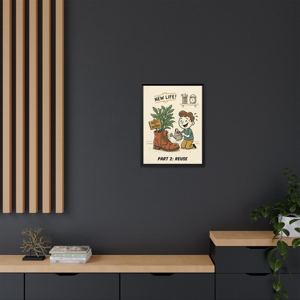 Retro Sustainability Art Print Trio: Reduce, Reuse, Recycle | Mid-Century Modern Eco Wall Decor Set of 3 (Framed) - Part 2 (Reuse)