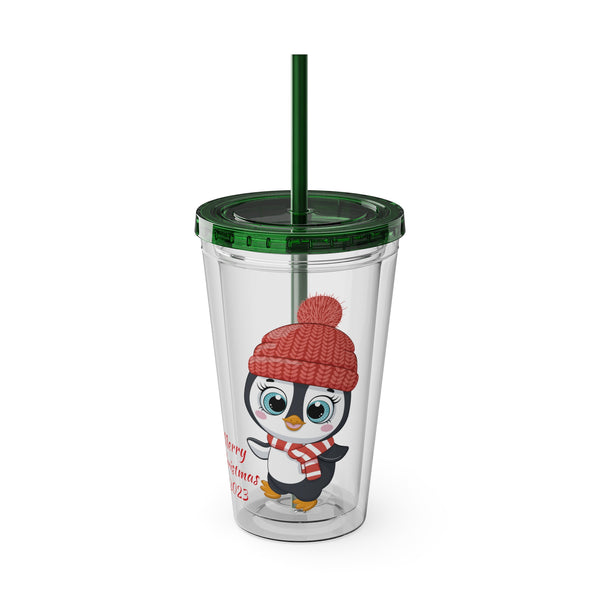 Christmas Tumbler with Straw, 16oz - Penguin A