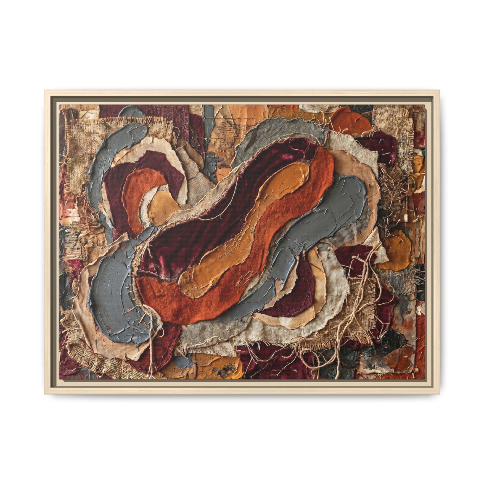 "Fluid Earth Waves" Abstract Mixed-Media Art Print — Burgundy, Terracotta, and Slate Grey
