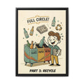 Retro Sustainability Art Print Trio: Reduce, Reuse, Recycle | Mid-Century Modern Eco Wall Decor Set of 3 (Framed) - Part 3 (Recycle)