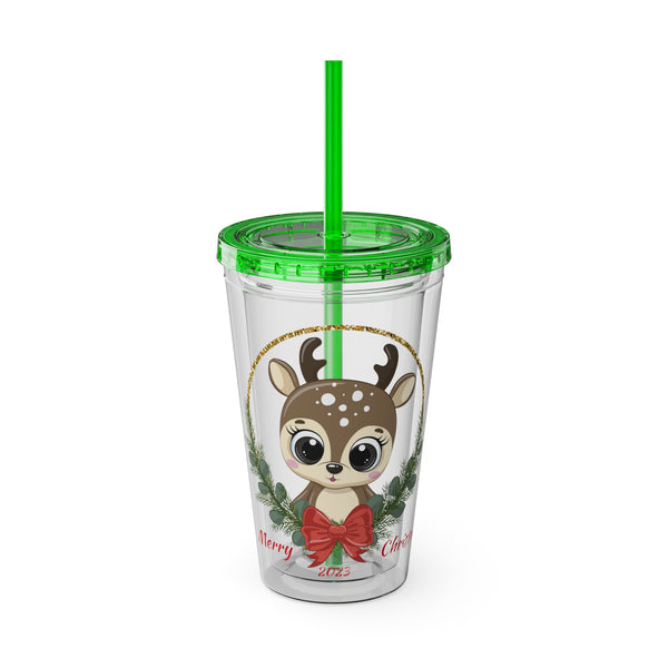 Christmas Tumbler with Straw, 16oz - Reindeer S