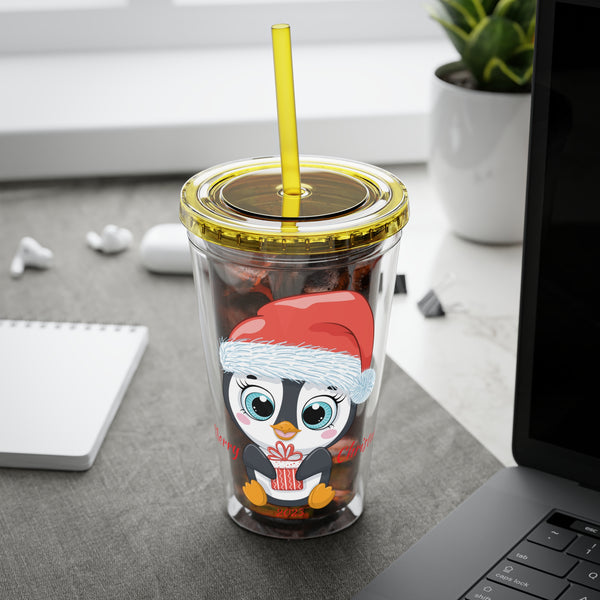 Christmas Tumbler with Straw, 16oz - Penguin S