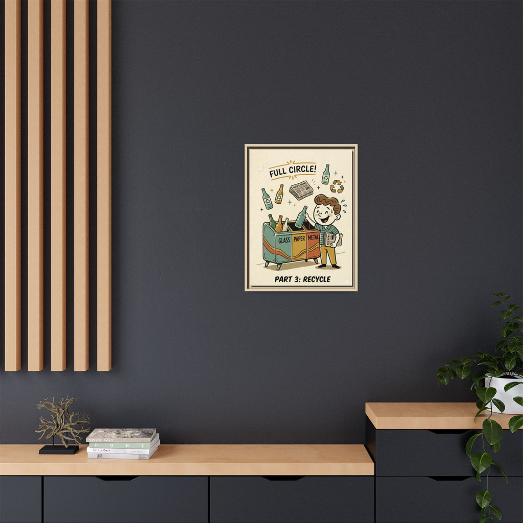 Retro Sustainability Art Print Trio: Reduce, Reuse, Recycle | Mid-Century Modern Eco Wall Decor Set of 3 (Framed) - Part 3 (Recycle)