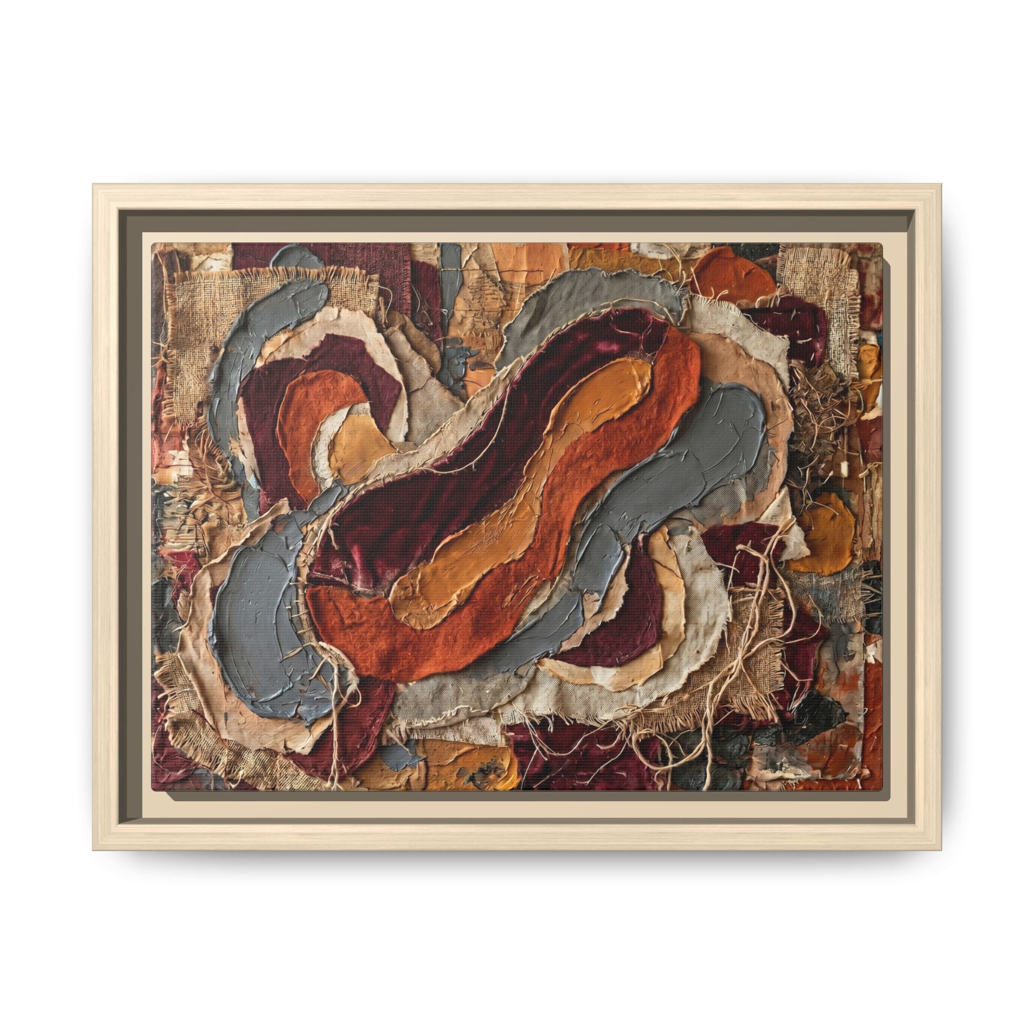 "Fluid Earth Waves" Abstract Mixed-Media Art Print — Burgundy, Terracotta, and Slate Grey