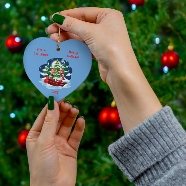 Christmas Ceramic Ornament - Snowy Night (Santa with Friends)