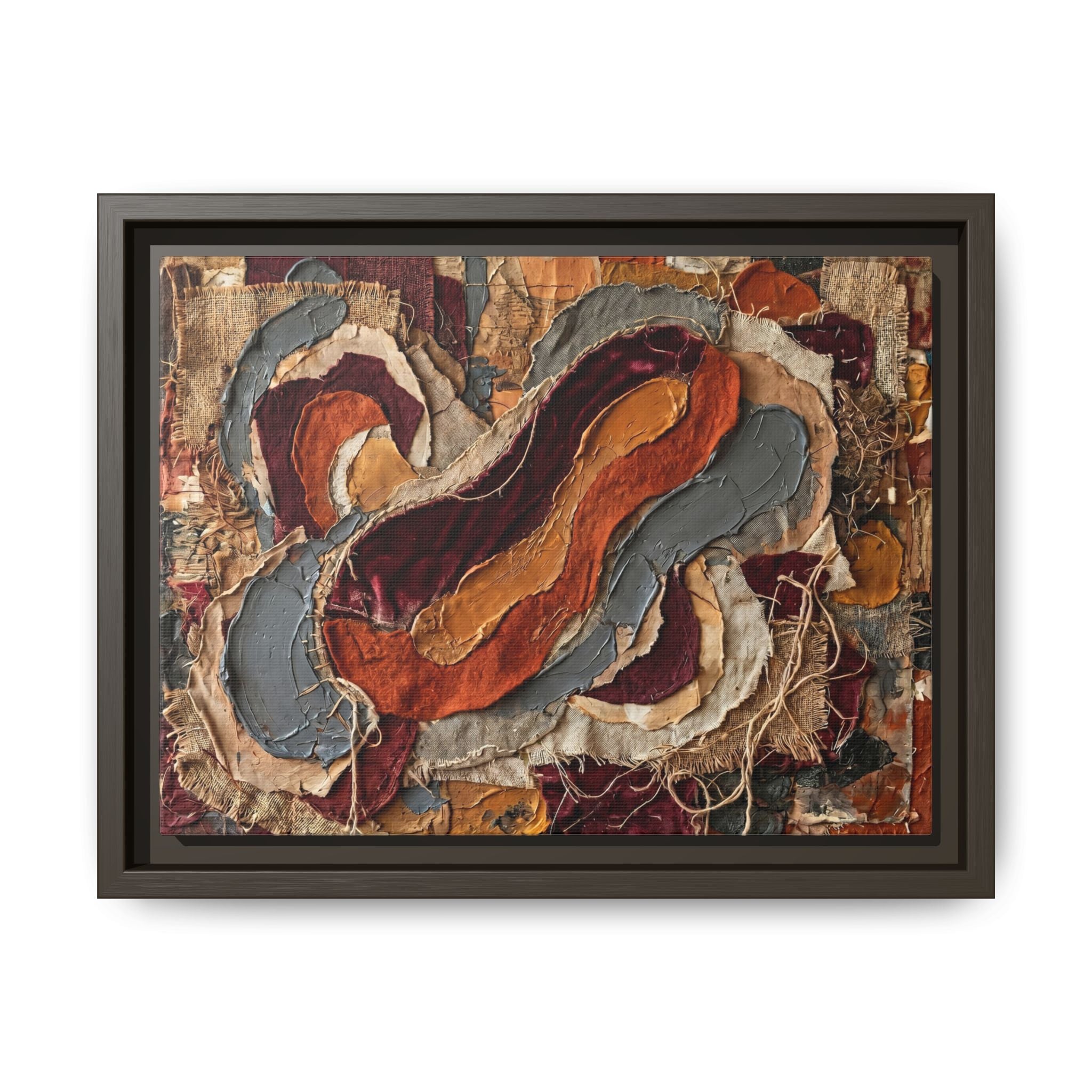 "Fluid Earth Waves" Abstract Mixed-Media Art Print — Burgundy, Terracotta, and Slate Grey