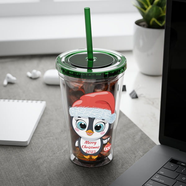 Christmas Tumbler with Straw, 16oz - Penguin C