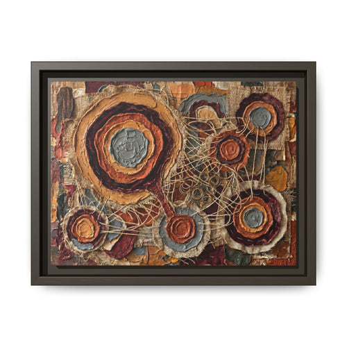 "Connected Orbs" Abstract Mixed-Media Art Print — Terracotta, Slate, and Brass Tones