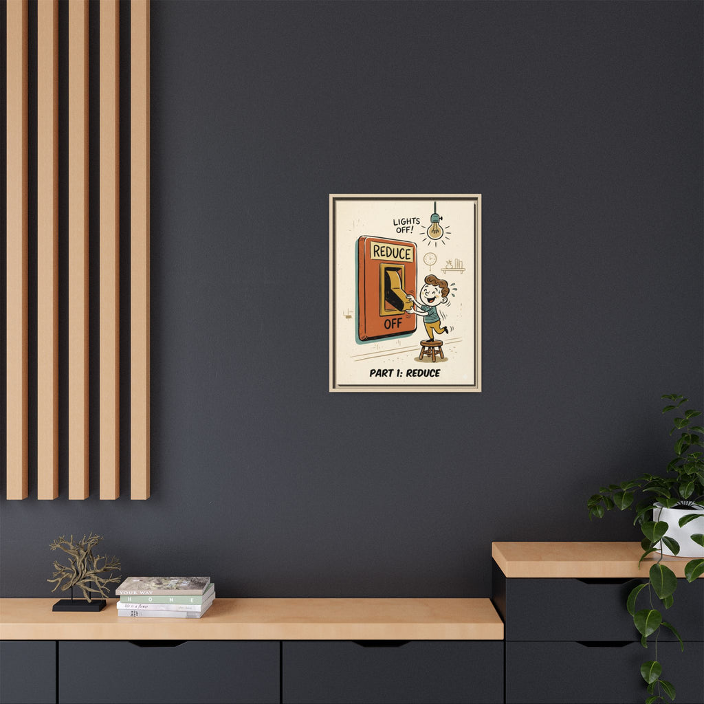 Retro Sustainability Art Print Trio: Reduce, Reuse, Recycle | Mid-Century Modern Eco Wall Decor Set of 3 (Framed) - Part 1 (Reduce)