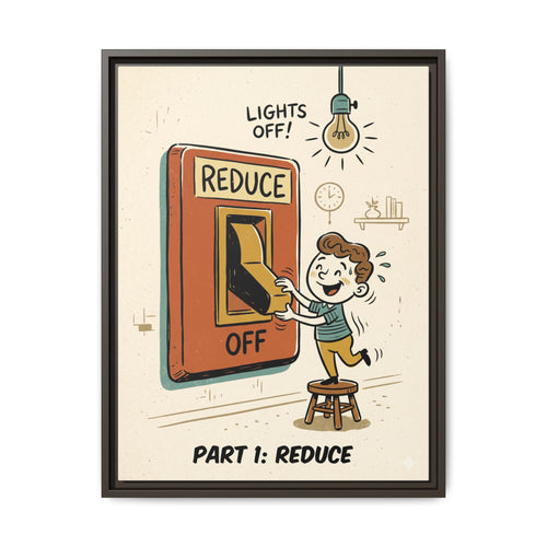Retro Sustainability Art Print Trio: Reduce, Reuse, Recycle | Mid-Century Modern Eco Wall Decor Set of 3 (Framed) - Part 1 (Reduce)