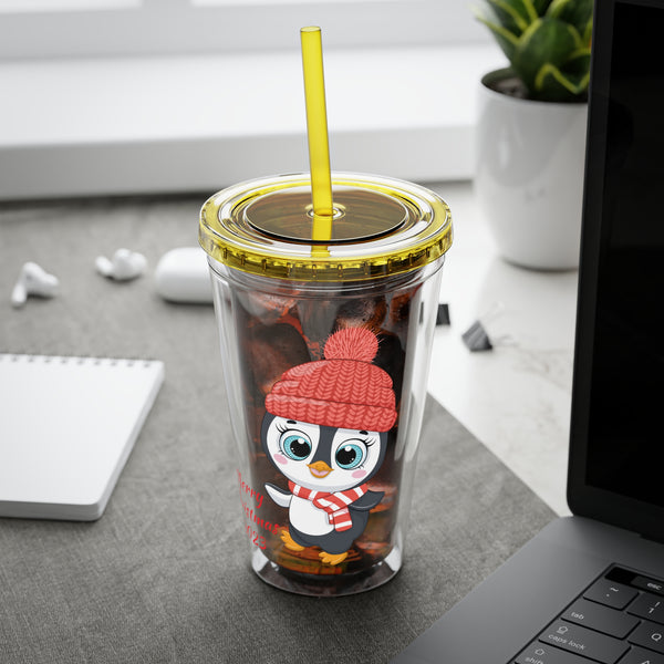 Christmas Tumbler with Straw, 16oz - Penguin A