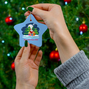 Christmas Ceramic Ornament - Snowy Night (Santa with Presents)