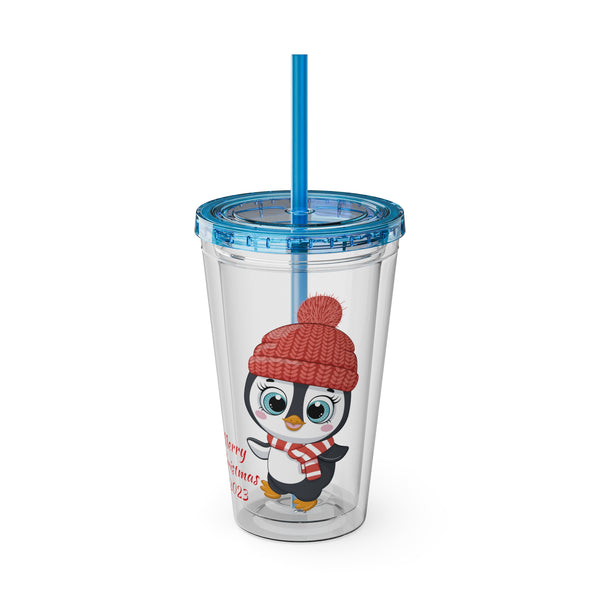 Christmas Tumbler with Straw, 16oz - Penguin A