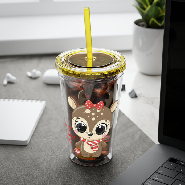 Christmas Tumbler with Straw, 16oz - Reindeer R