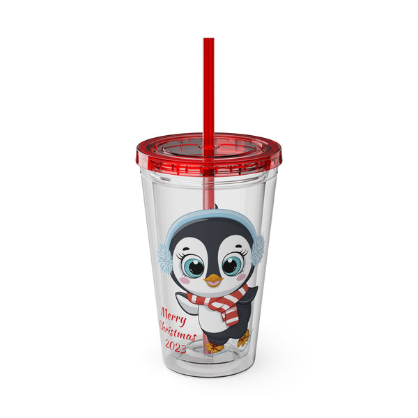 Christmas Tumbler with Straw, 16oz - Penguin T