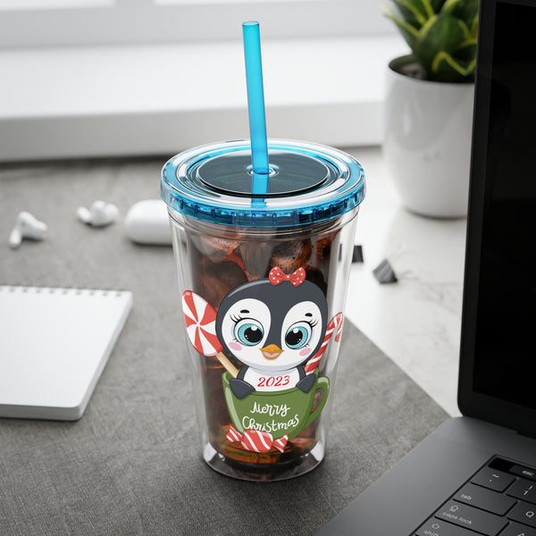 Christmas Tumbler with Straw, 16oz - Penguin R