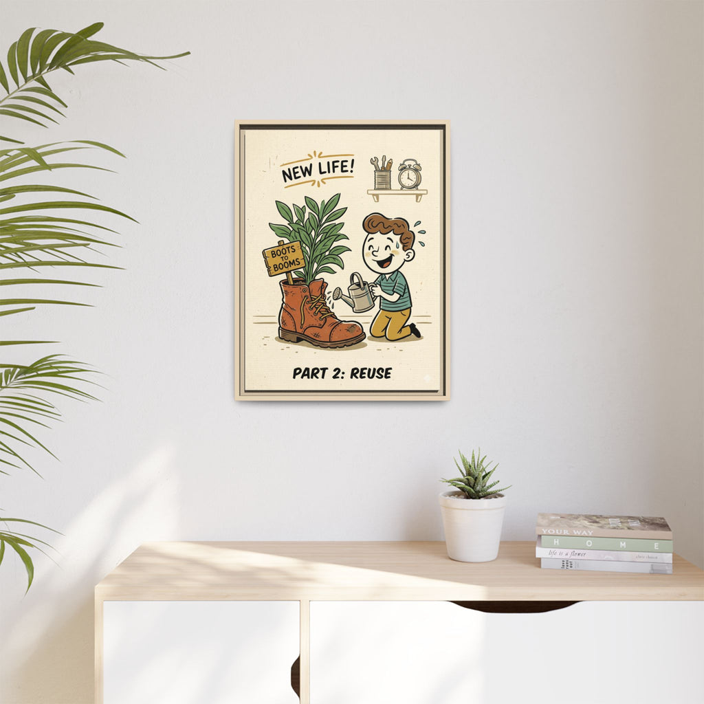 Retro Sustainability Art Print Trio: Reduce, Reuse, Recycle | Mid-Century Modern Eco Wall Decor Set of 3 (Framed) - Part 2 (Reuse)