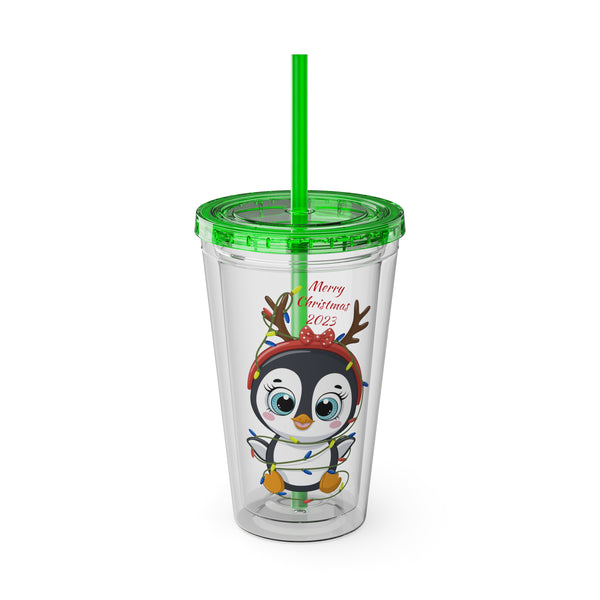 Christmas Tumbler with Straw, 16oz - Penguin I