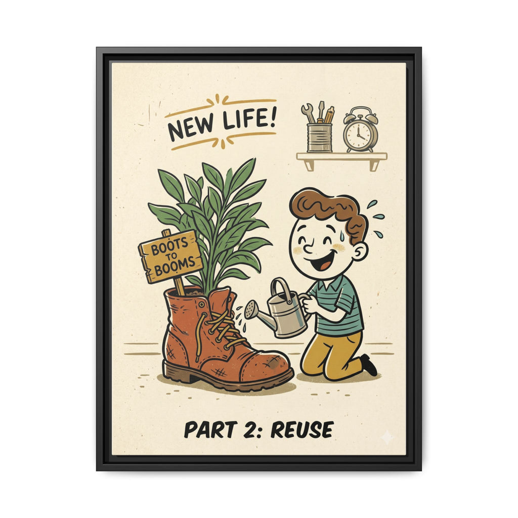 Retro Sustainability Art Print Trio: Reduce, Reuse, Recycle | Mid-Century Modern Eco Wall Decor Set of 3 (Framed) - Part 2 (Reuse)