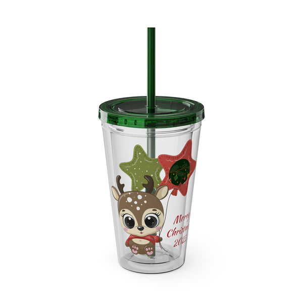 Christmas Tumbler with Straw, 16oz - Reindeer C