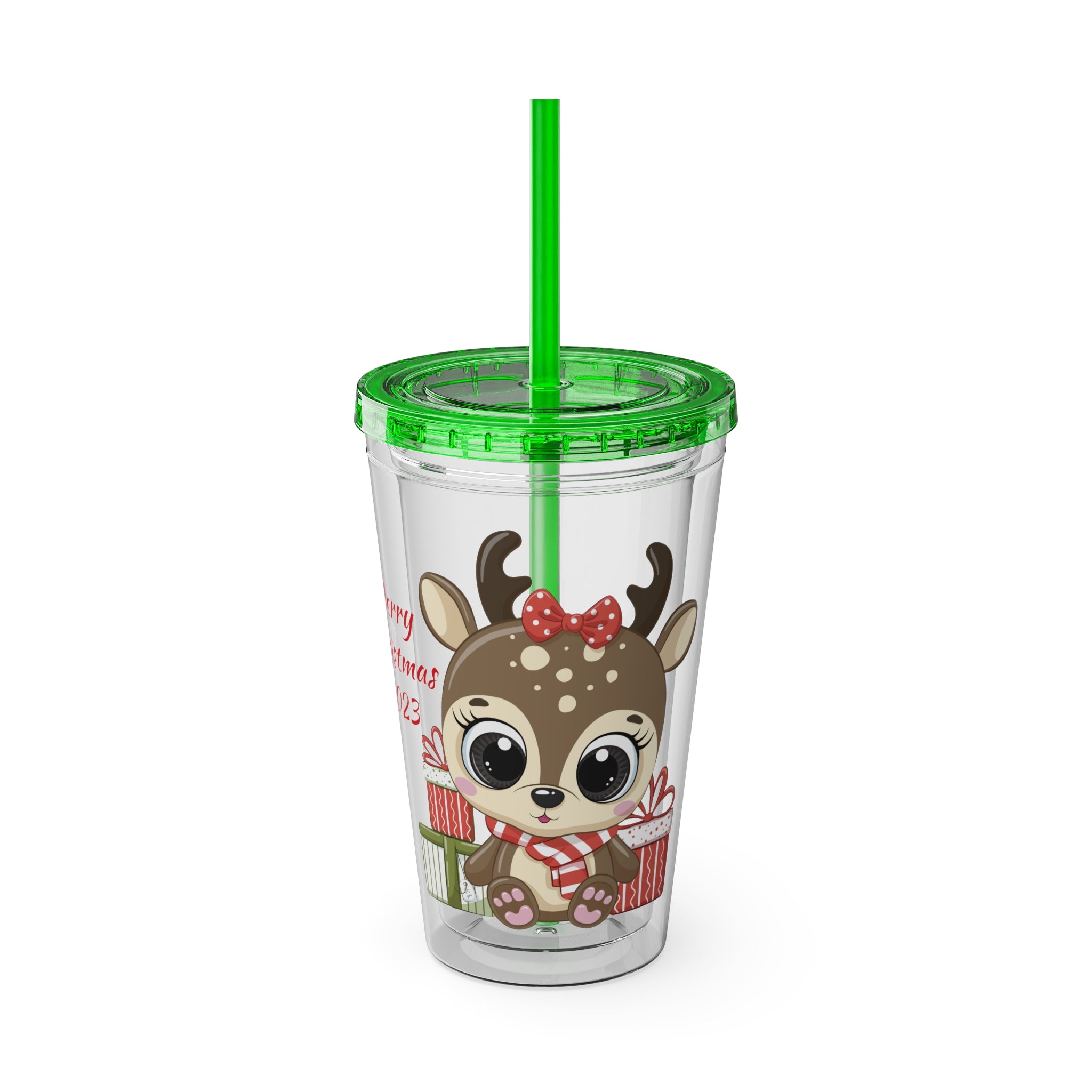 Christmas Tumbler with Straw, 16oz - Reindeer H