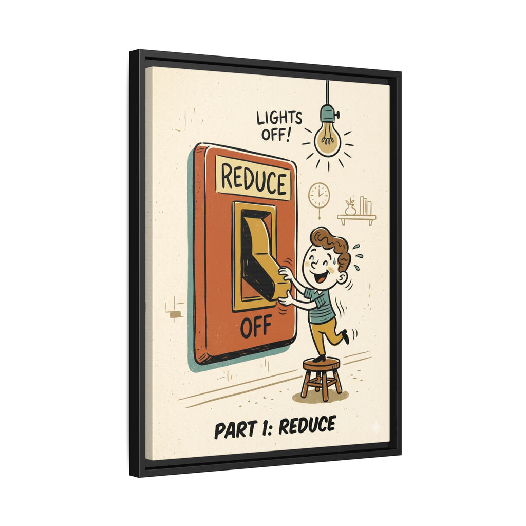 Retro Sustainability Art Print Trio: Reduce, Reuse, Recycle | Mid-Century Modern Eco Wall Decor Set of 3 (Framed) - Part 1 (Reduce)
