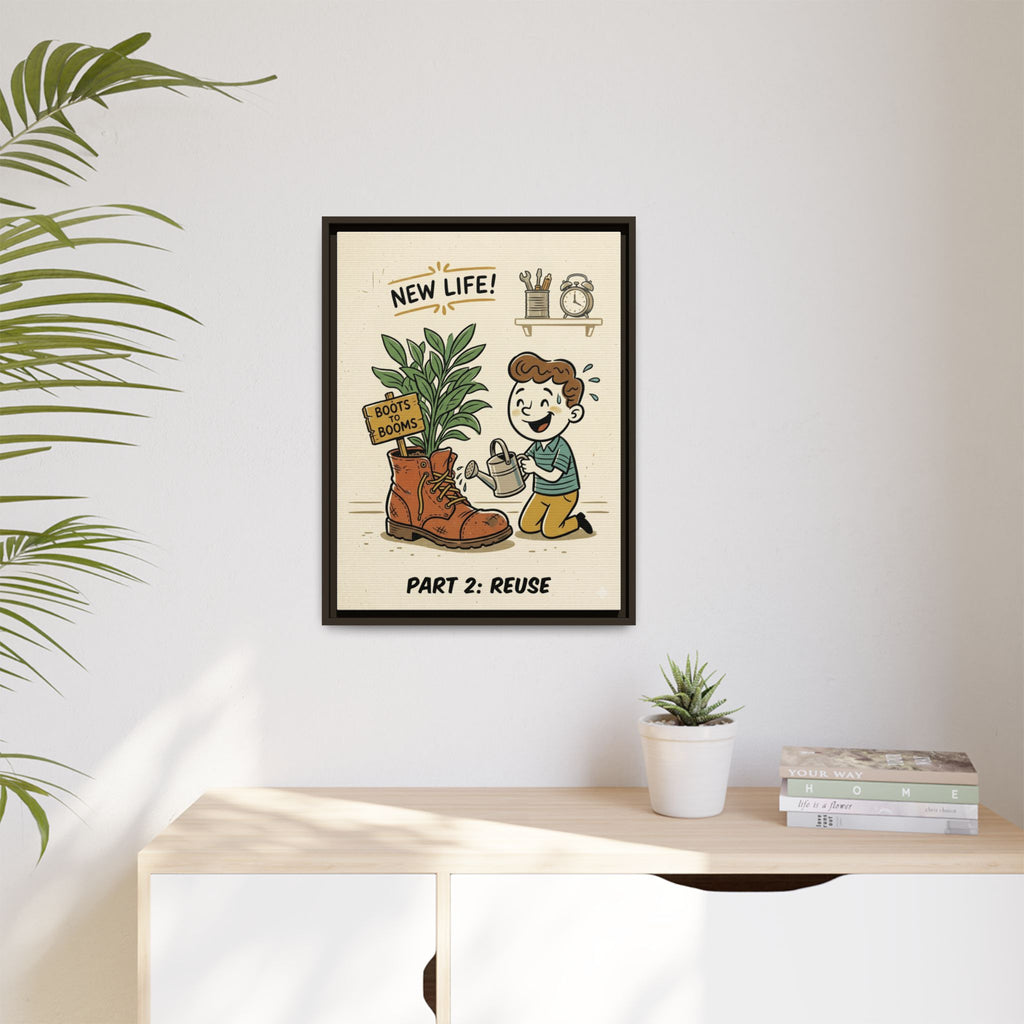 Retro Sustainability Art Print Trio: Reduce, Reuse, Recycle | Mid-Century Modern Eco Wall Decor Set of 3 (Framed) - Part 2 (Reuse)