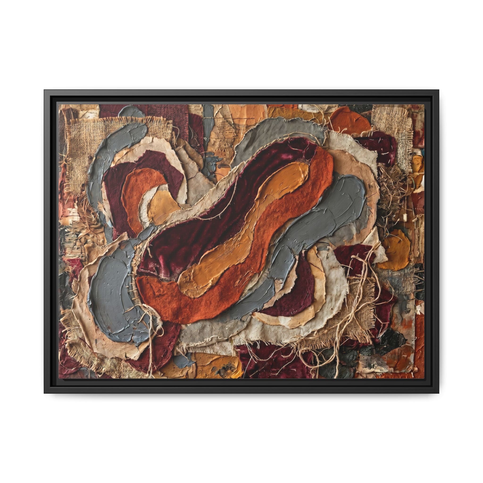 "Fluid Earth Waves" Abstract Mixed-Media Art Print — Burgundy, Terracotta, and Slate Grey