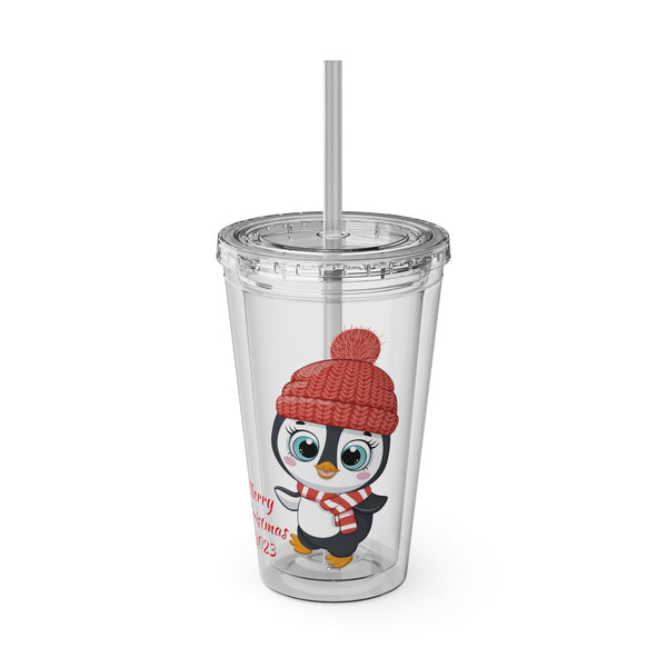 Christmas Tumbler with Straw, 16oz - Penguin A