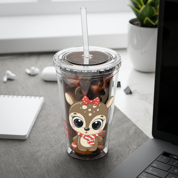 Christmas Tumbler with Straw, 16oz - Reindeer R