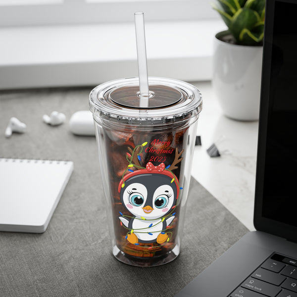 Christmas Tumbler with Straw, 16oz - Penguin I