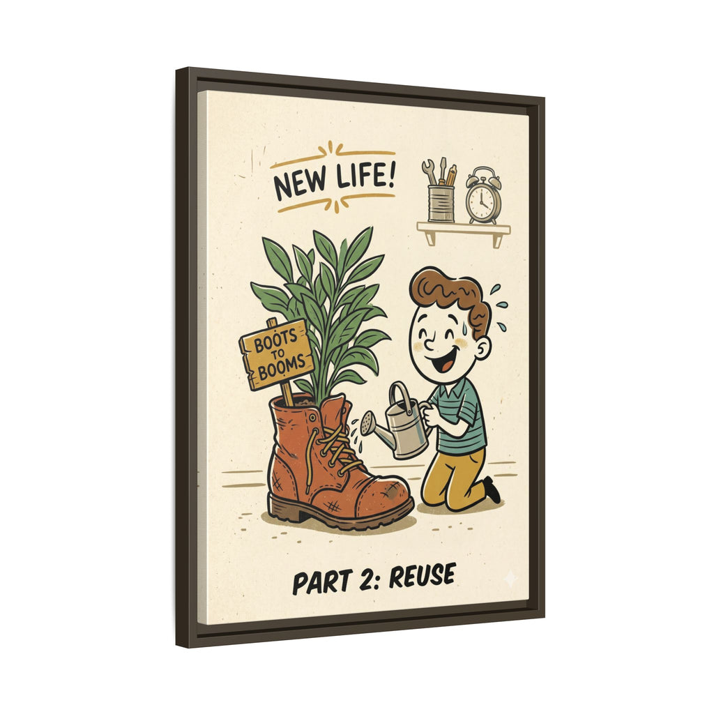 Retro Sustainability Art Print Trio: Reduce, Reuse, Recycle | Mid-Century Modern Eco Wall Decor Set of 3 (Framed) - Part 2 (Reuse)