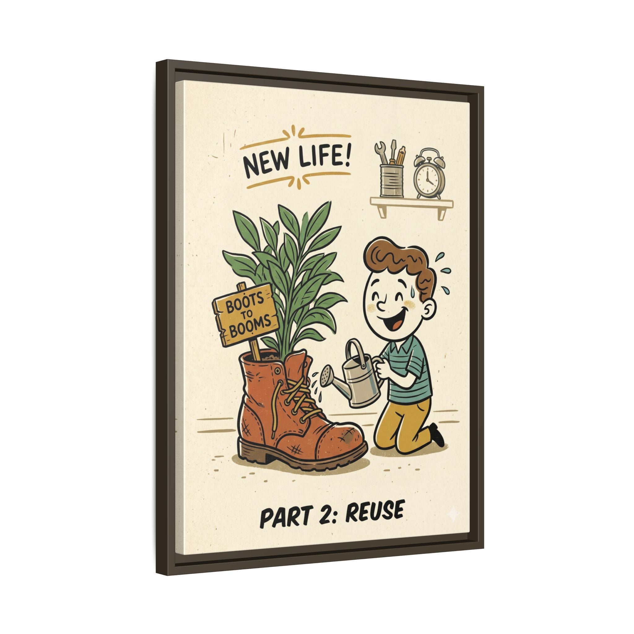 Retro Sustainability Art Print Trio: Reduce, Reuse, Recycle | Mid-Century Modern Eco Wall Decor Set of 3 (Framed) - Part 2 (Reuse)