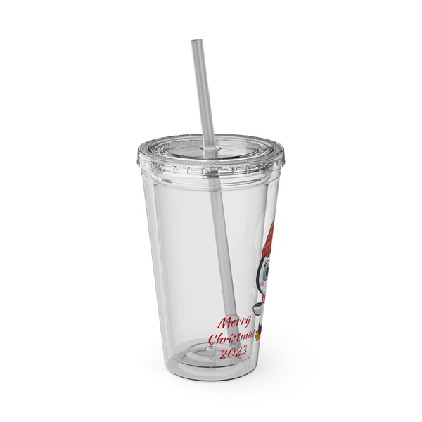Christmas Tumbler with Straw, 16oz - Penguin A